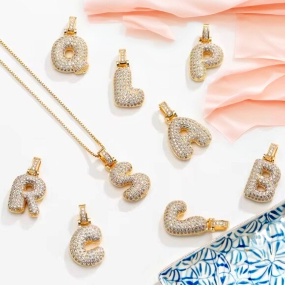 Bubble Letter Initial "L" Pendant w/Chain Necklace - Picture 3 of 7